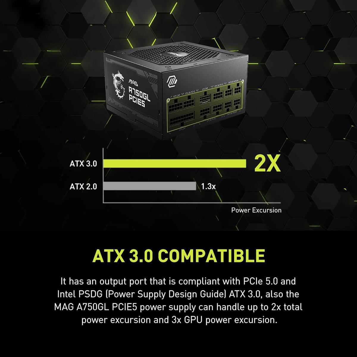 MSI Power Supply MAG A750GL PCIE5 750W 80 Plus Gold Fully Modular MSI Power Supply MAG A750GL PCIE5 750W 80 Plus Gold Fully Modular